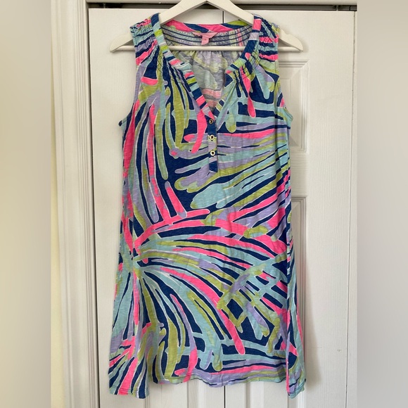 Lilly Pulitzer The Essie Dress in Indigo Sea Dreamin  smock neck gold buttons M - Picture 3 of 16